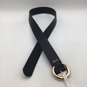 Jessica Simpson Womens Black Pebble Faux Leather Belt Gold‎ Buckle Size S NEW